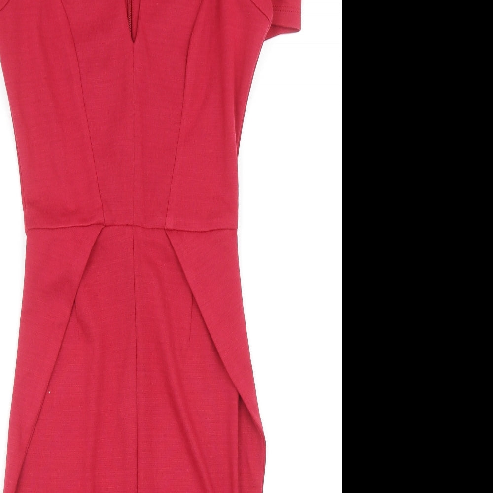Jane Norman Womens Red Polyester Sheath Size 6 V-Neck Zip