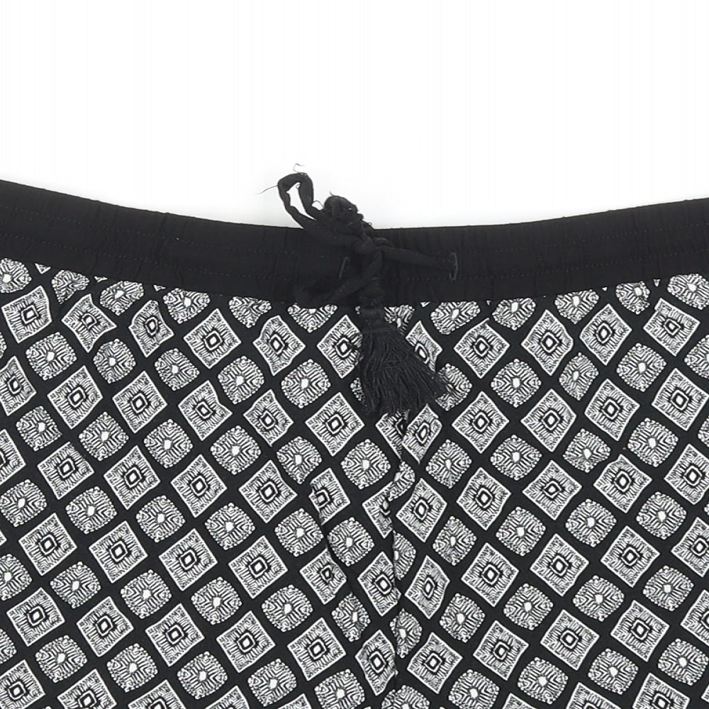 Papaya Womens Black Geometric Viscose Hot Pants Shorts Size 18 Regular Drawstring