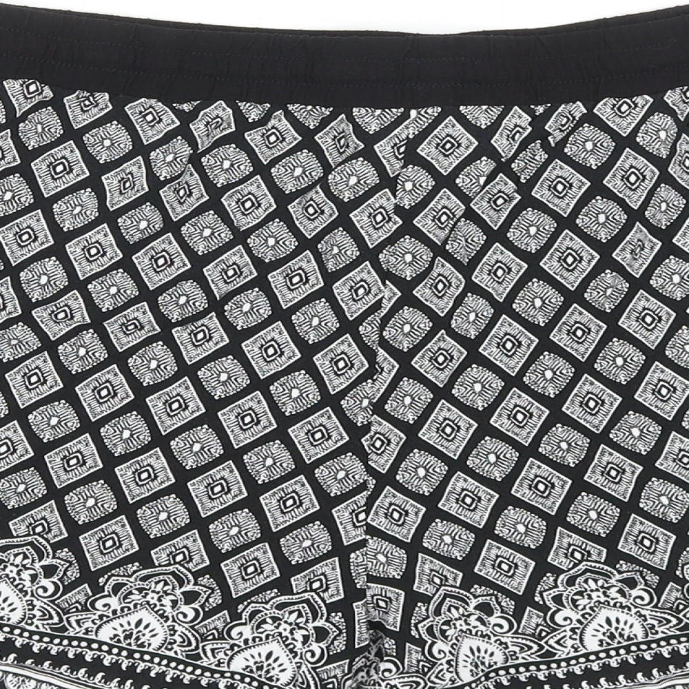Papaya Womens Black Geometric Viscose Hot Pants Shorts Size 18 Regular Drawstring