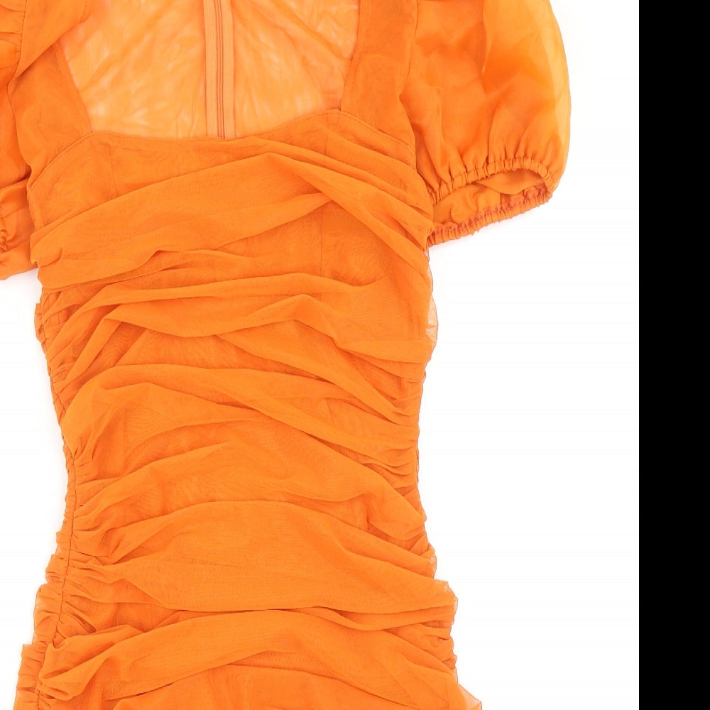 Missguided Womens Orange Polyester Mini Size 8 Scoop Neck Zip