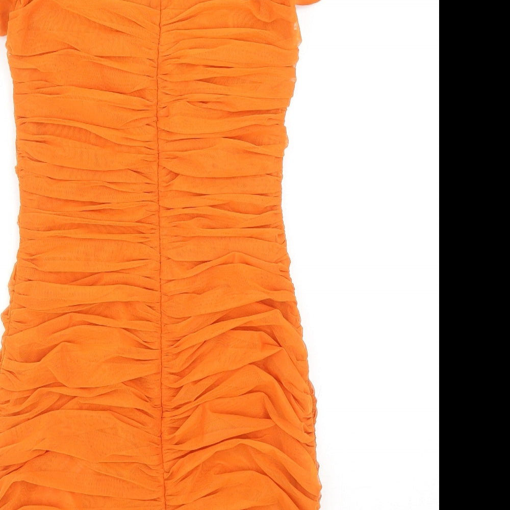 Missguided Womens Orange Polyester Mini Size 8 Scoop Neck Zip