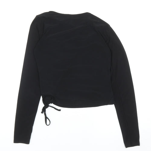 PRETTYLITTLETHING Womens Black Polyester Basic Blouse Size 6 Boat Neck - Tie Ruched Detail