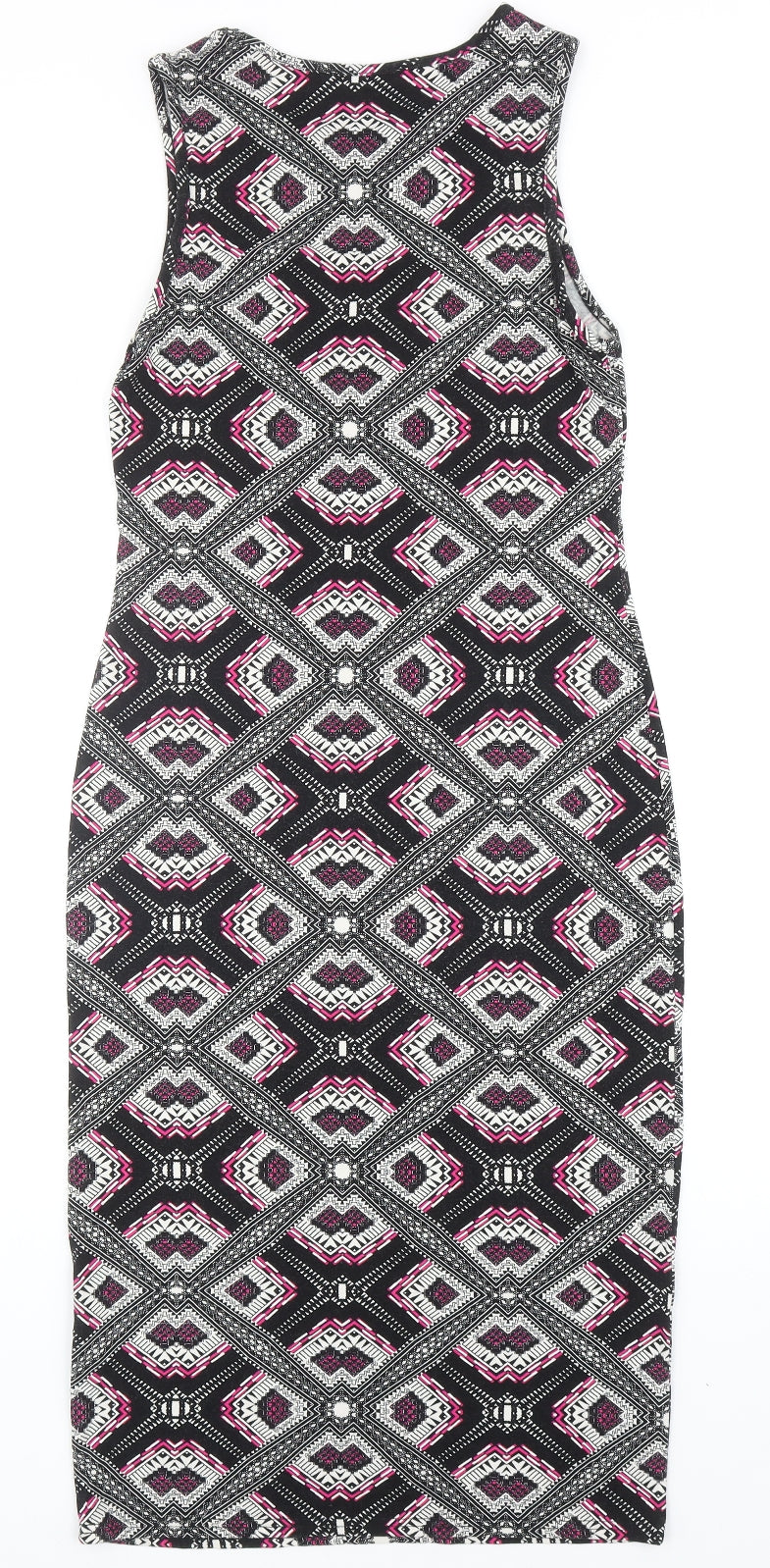 Miss Selfridge Womens Black Geometric Viscose Tank Dress Size 10 Boat Neck Pullover