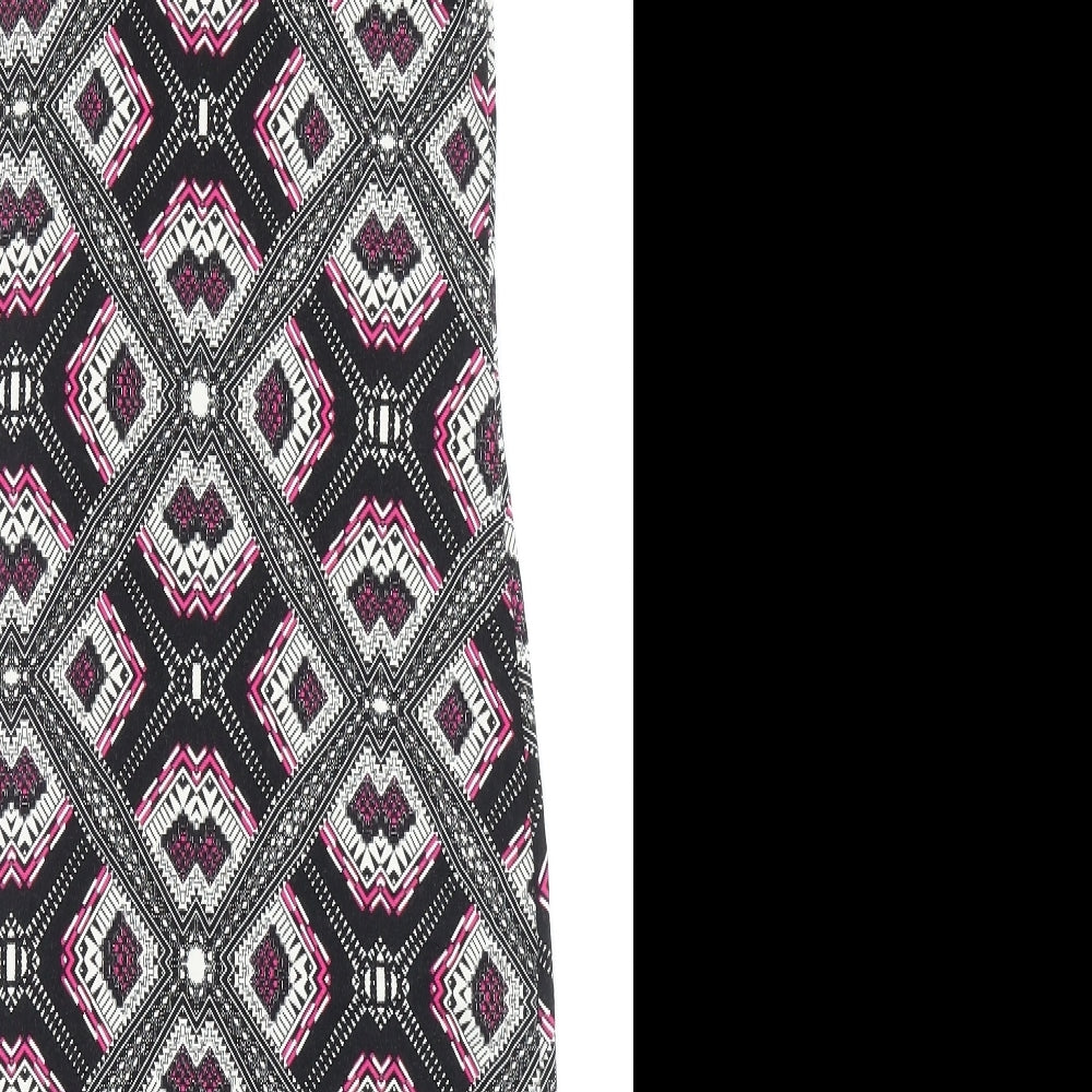 Miss Selfridge Womens Black Geometric Viscose Tank Dress Size 10 Boat Neck Pullover