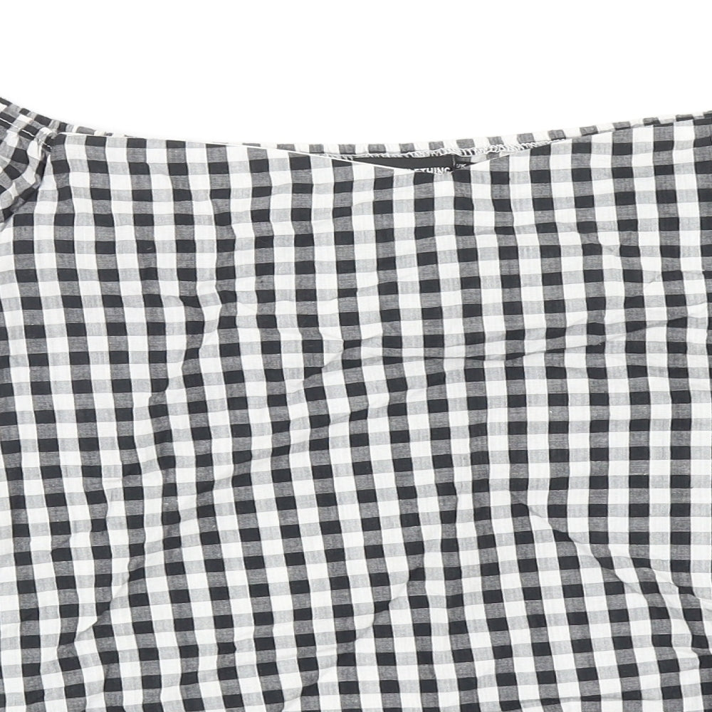PRETTYLITTLETHING Womens Black Check Cotton Basic Blouse Size 8 Boat Neck