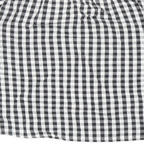 PRETTYLITTLETHING Womens Black Check Cotton Basic Blouse Size 8 Boat Neck