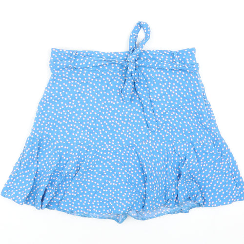 M&Co Girls Blue Geometric Viscose Mini Skirt Size 13 Years Regular Zip