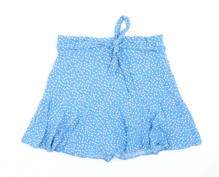 M&Co Girls Blue Geometric Viscose Mini Skirt Size 13 Years Regular Zip