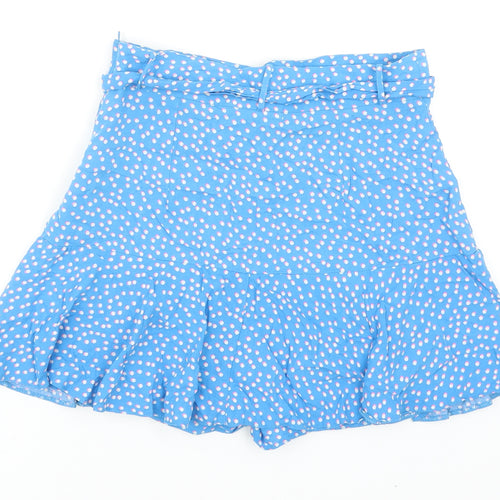 M&Co Girls Blue Geometric Viscose Mini Skirt Size 13 Years Regular Zip