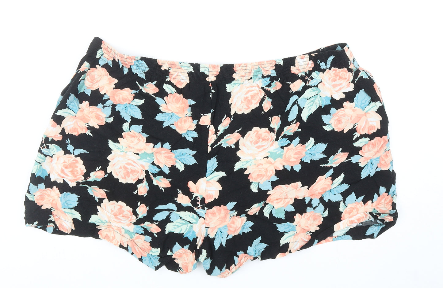 Papaya Womens Black Floral Viscose Hot Pants Shorts Size 20 Regular Pull On