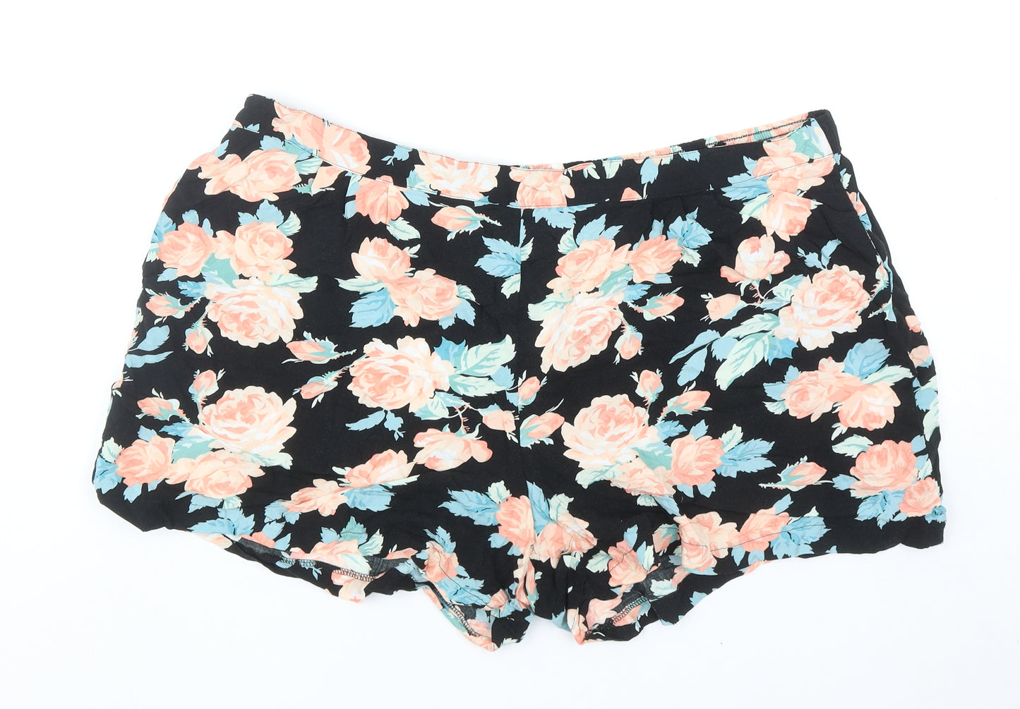 Papaya Womens Black Floral Viscose Hot Pants Shorts Size 20 Regular Pull On