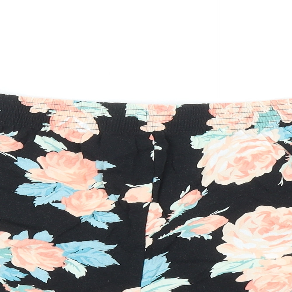 Papaya Womens Black Floral Viscose Hot Pants Shorts Size 20 Regular Pull On