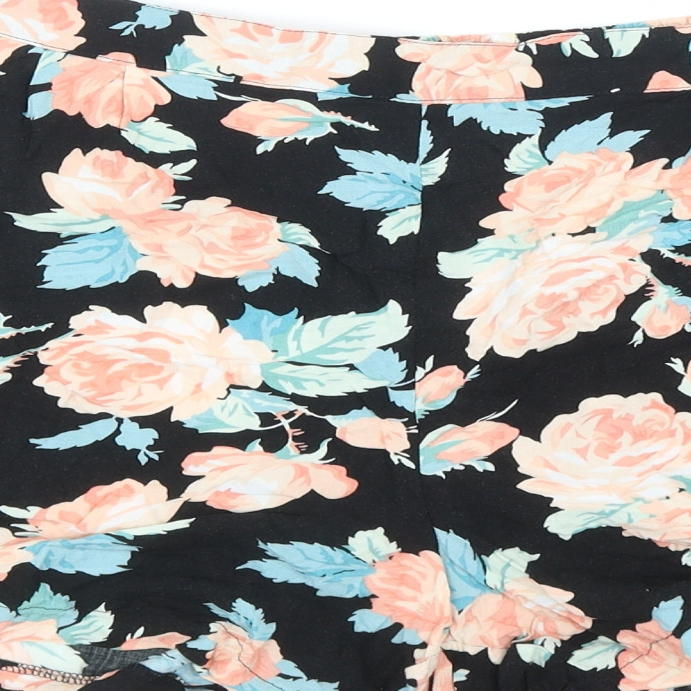 Papaya Womens Black Floral Viscose Hot Pants Shorts Size 20 Regular Pull On