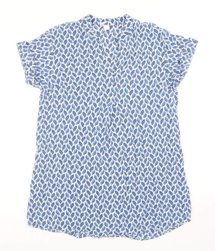 H&M Womens Blue Geometric Viscose Shirt Dress Size 10 V-Neck Pullover