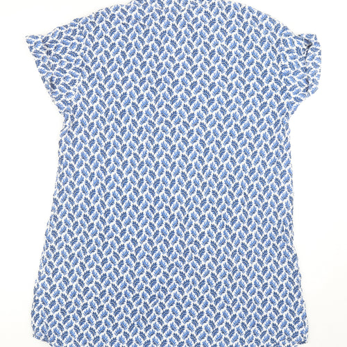 H&M Womens Blue Geometric Viscose Shirt Dress Size 10 V-Neck Pullover