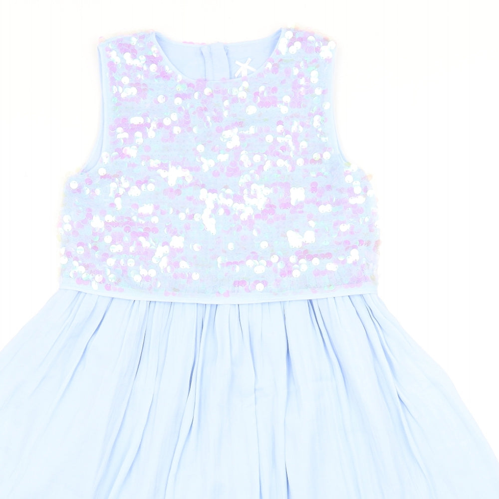 NEXT Girls Blue Polyester Skater Dress Size 9 Years Round Neck Zip