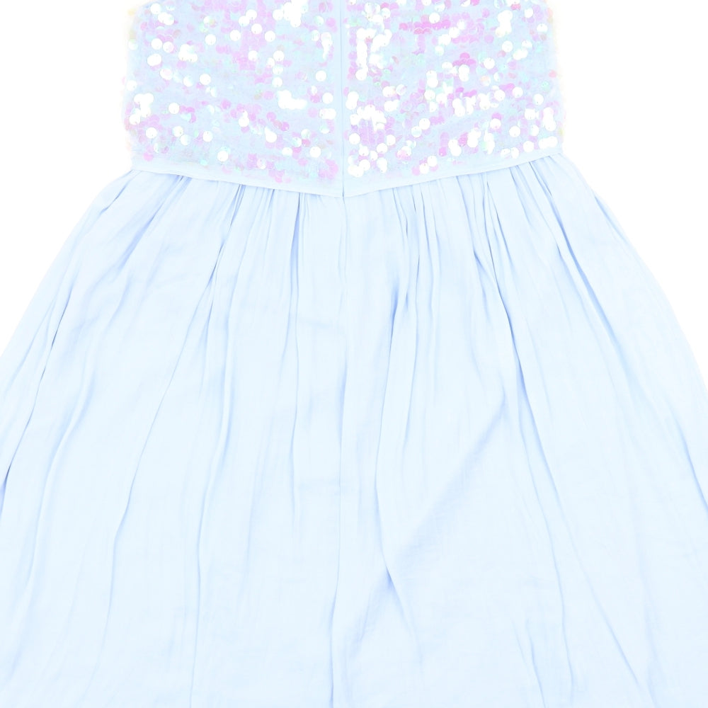 NEXT Girls Blue Polyester Skater Dress Size 9 Years Round Neck Zip