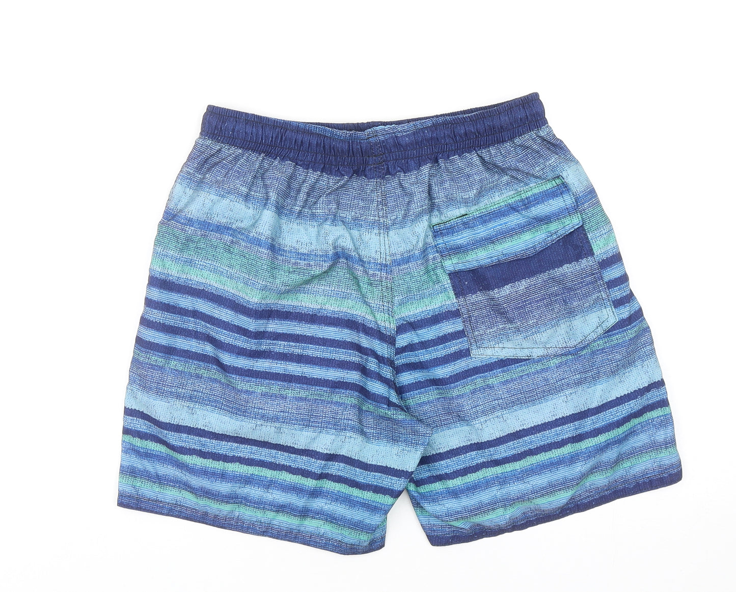Preworn Mens Blue Striped Polyester Sweat Shorts Size 32 in Regular Drawstring