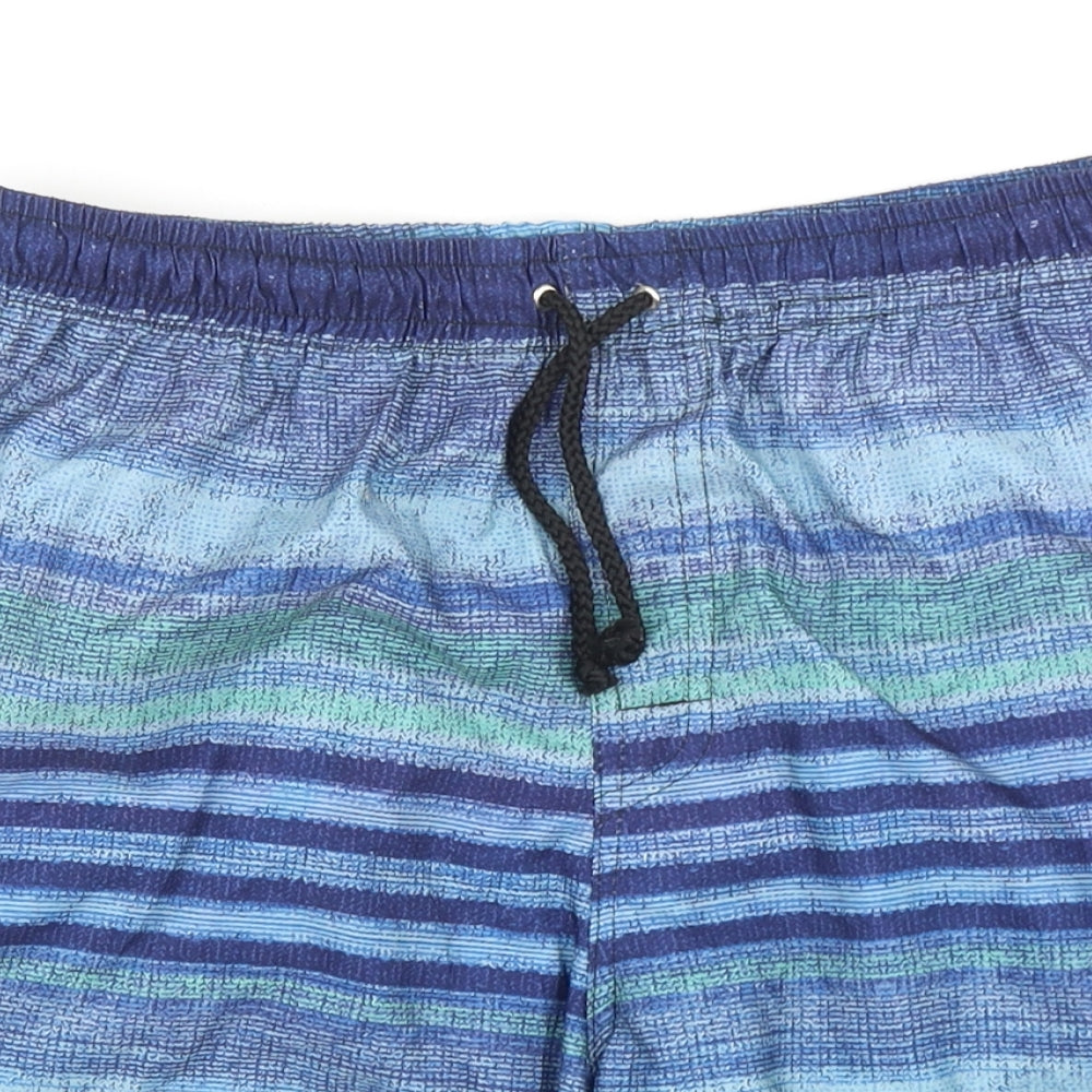 Preworn Mens Blue Striped Polyester Sweat Shorts Size 32 in Regular Drawstring