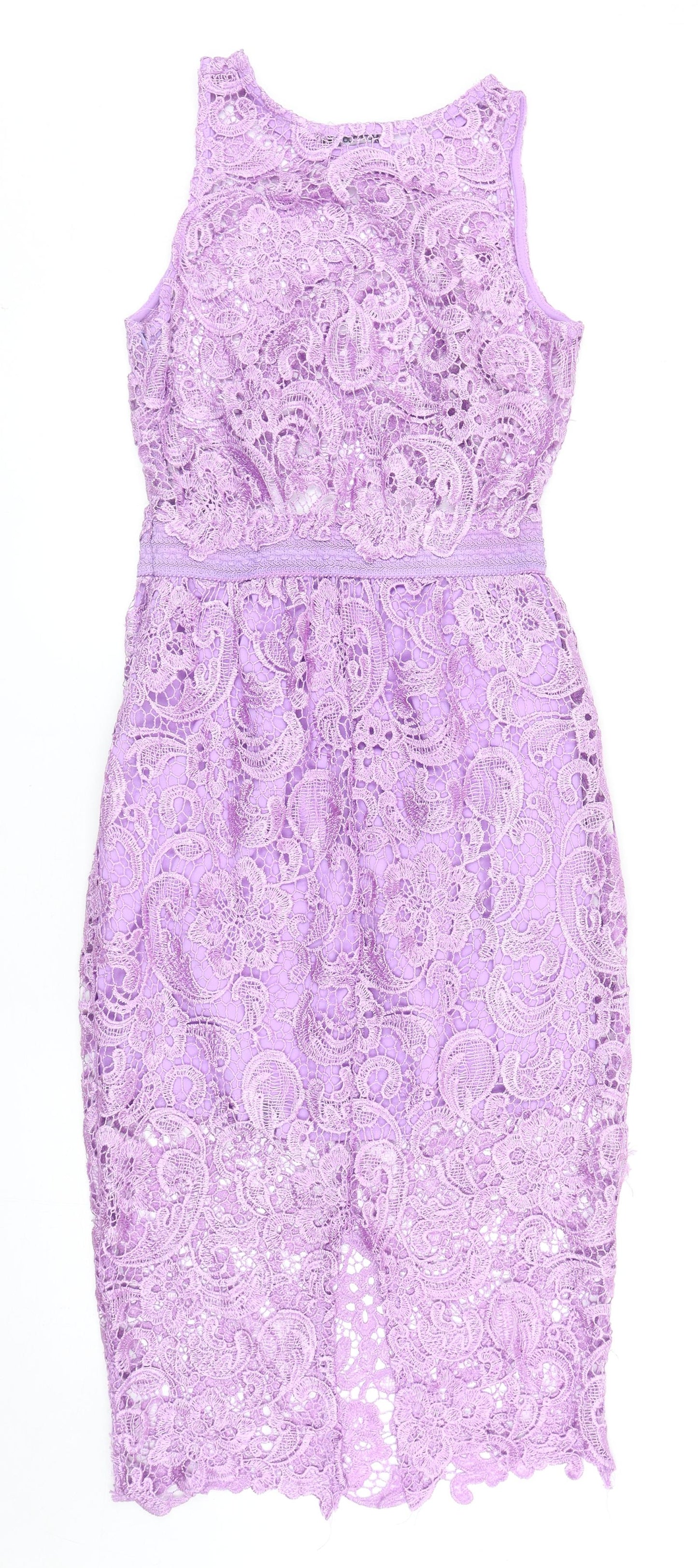 Boohoo Womens Purple Polyester Pencil Dress Size 14 Round Neck Zip