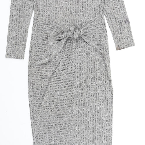 In Vogue Womens Grey Cotton Jumper Dress Size L Round Neck Pullover - Knot Detail