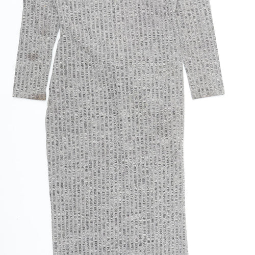 In Vogue Womens Grey Cotton Jumper Dress Size L Round Neck Pullover - Knot Detail