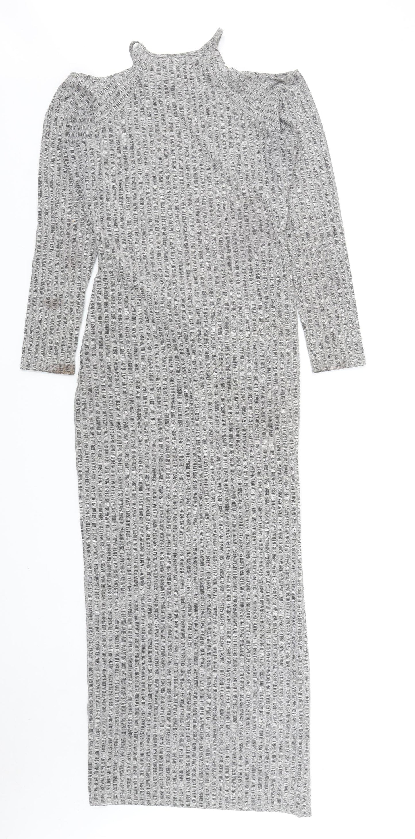 In Vogue Womens Grey Cotton Jumper Dress Size L Round Neck Pullover - Knot Detail