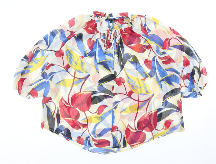 Peacocks Womens Multicoloured Geometric Polyester Basic Blouse Size 10 Round Neck