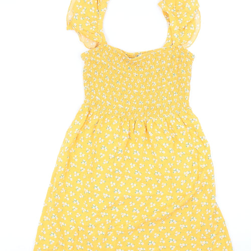 Primark Girls Yellow Floral Viscose Fit & Flare Size 10-11 Years Sweetheart Pullover