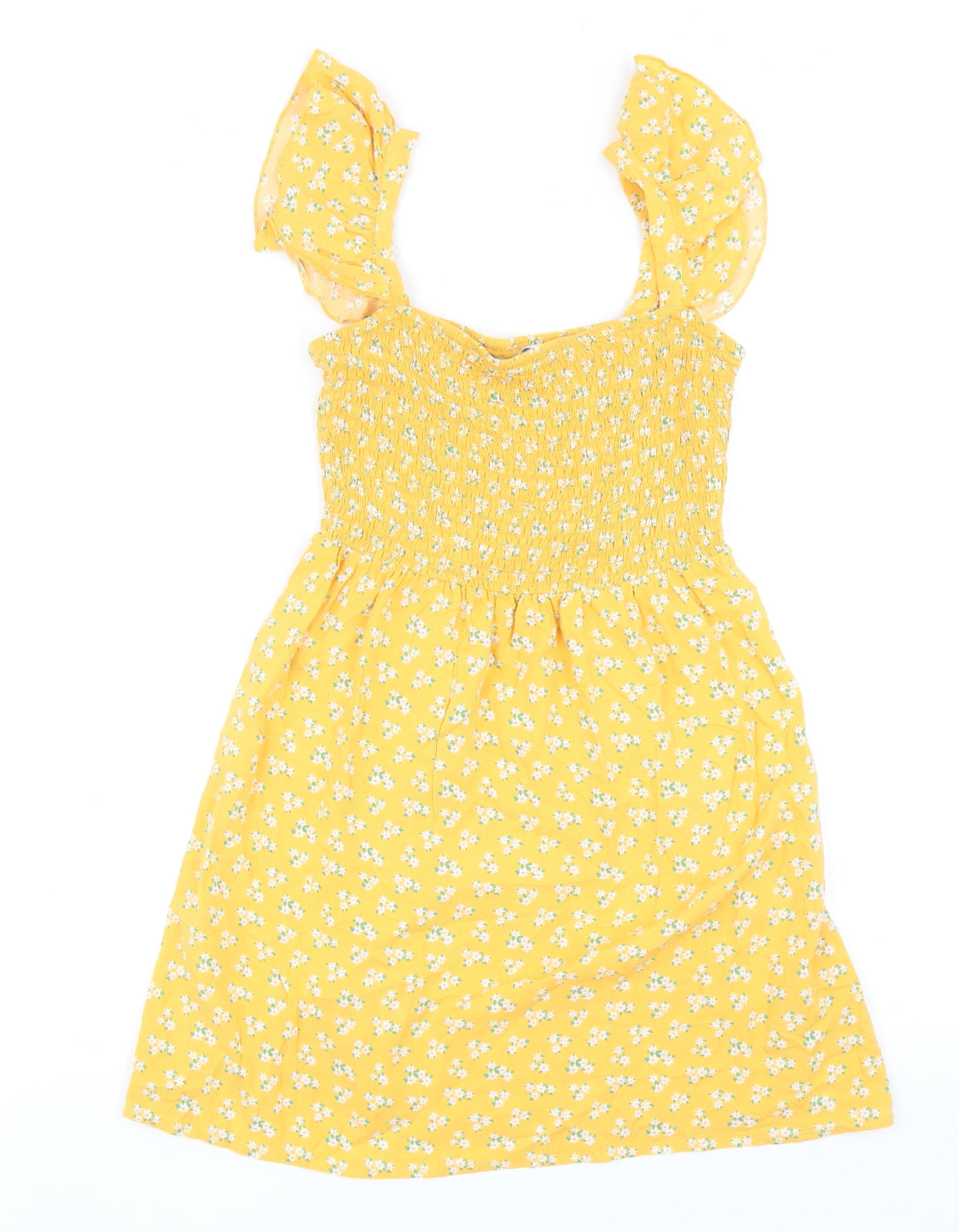 Primark Girls Yellow Floral Viscose Fit & Flare Size 10-11 Years Sweetheart Pullover