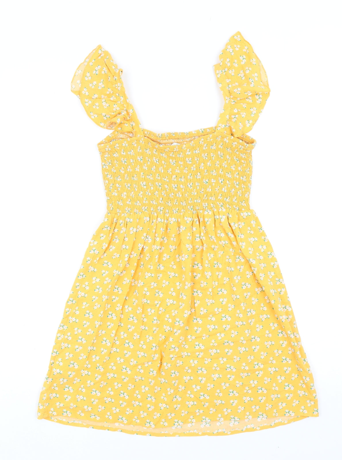 Primark Girls Yellow Floral Viscose Fit & Flare Size 10-11 Years Sweetheart Pullover