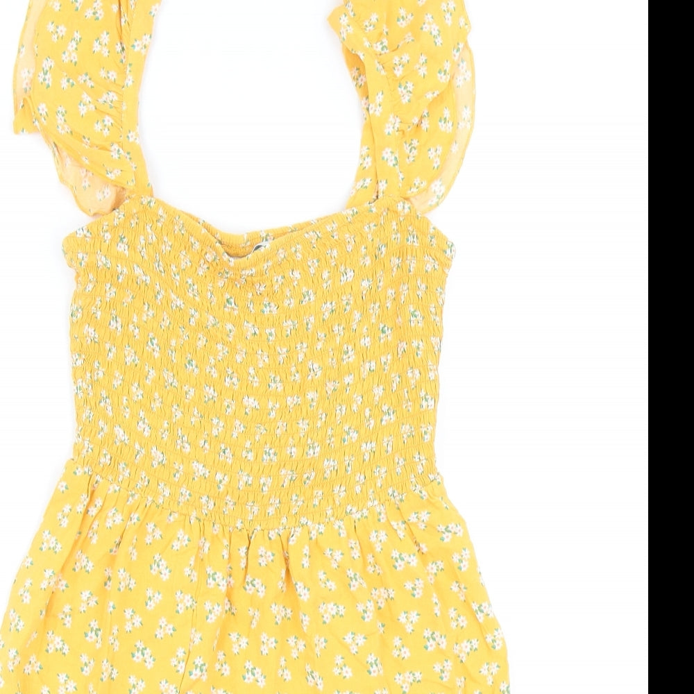 Primark Girls Yellow Floral Viscose Fit & Flare Size 10-11 Years Sweetheart Pullover
