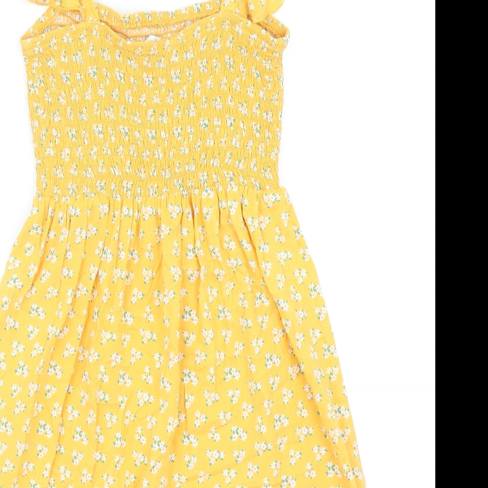 Primark Girls Yellow Floral Viscose Fit & Flare Size 10-11 Years Sweetheart Pullover