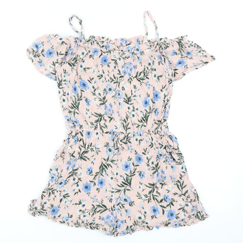 NEXT Girls Pink Floral Viscose Playsuit One-Piece Size 9 Years Pullover