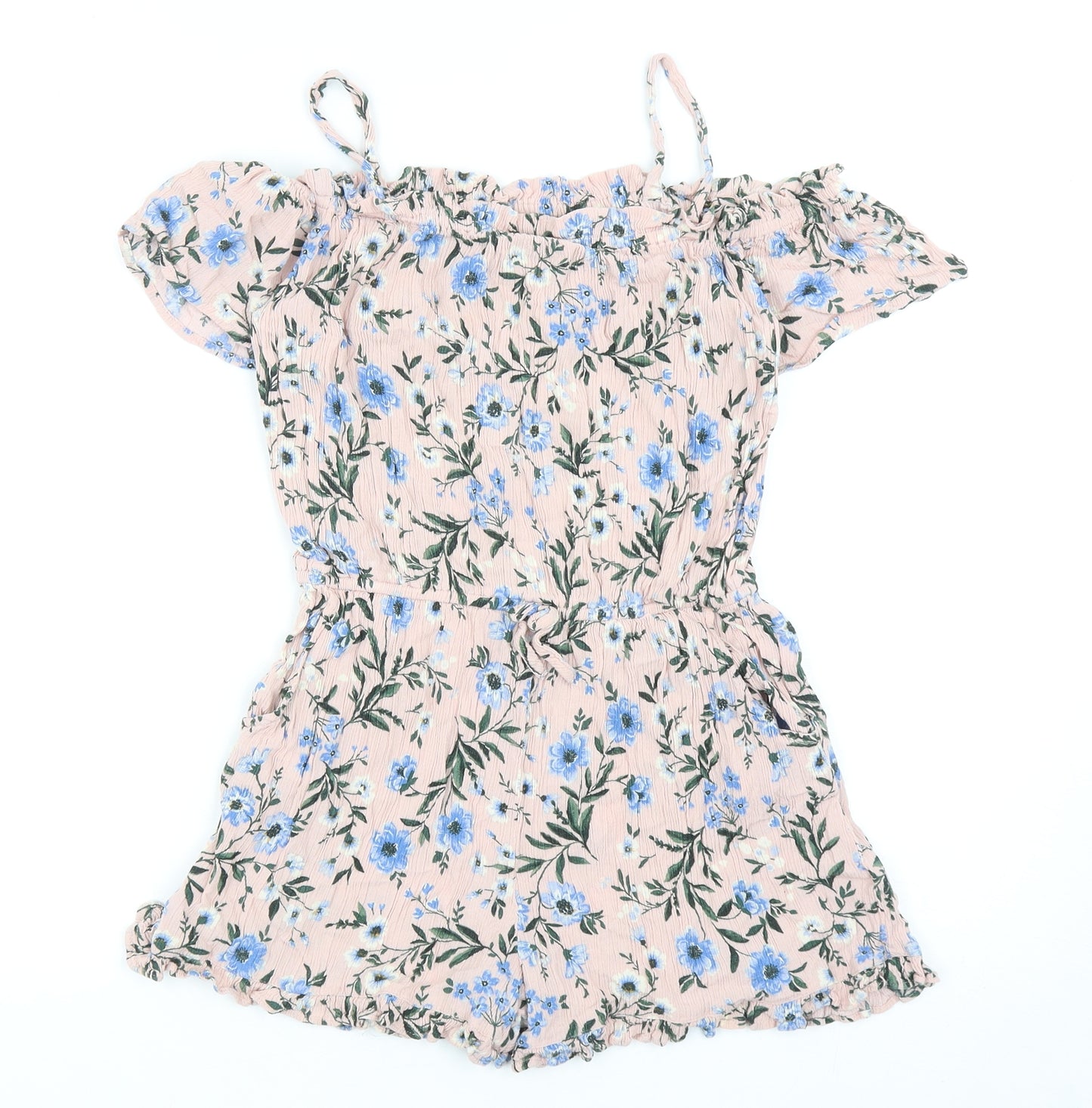 NEXT Girls Pink Floral Viscose Playsuit One-Piece Size 9 Years Pullover
