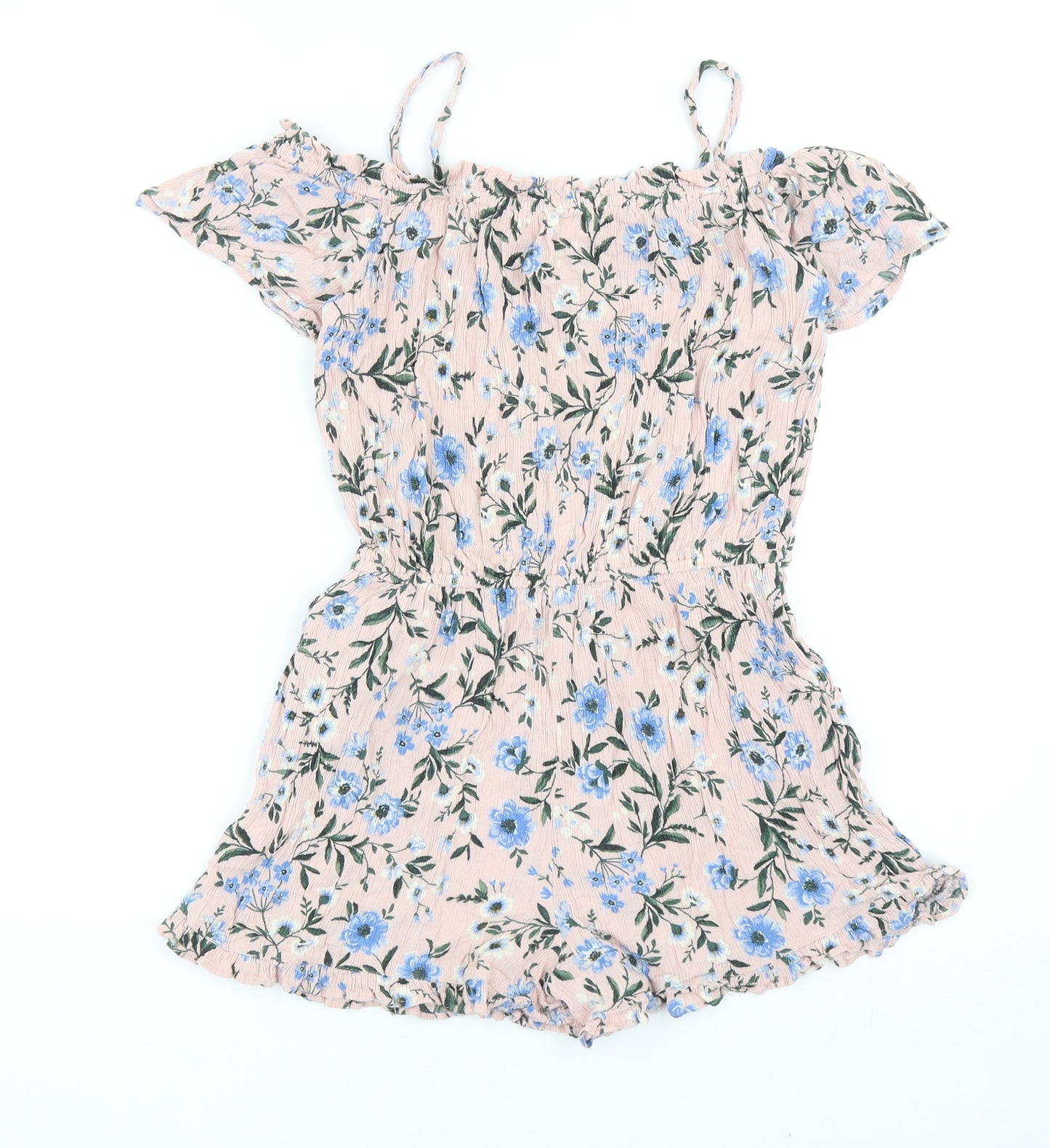 NEXT Girls Pink Floral Viscose Playsuit One-Piece Size 9 Years Pullover