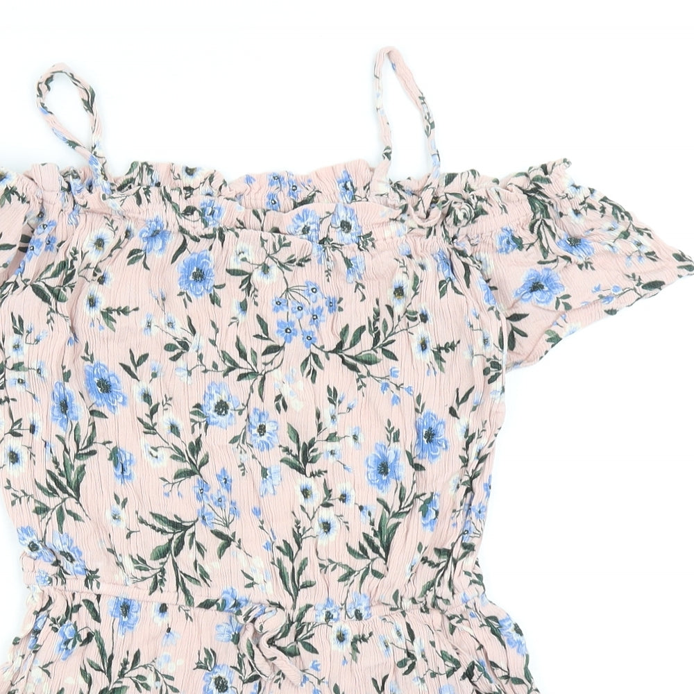 NEXT Girls Pink Floral Viscose Playsuit One-Piece Size 9 Years Pullover