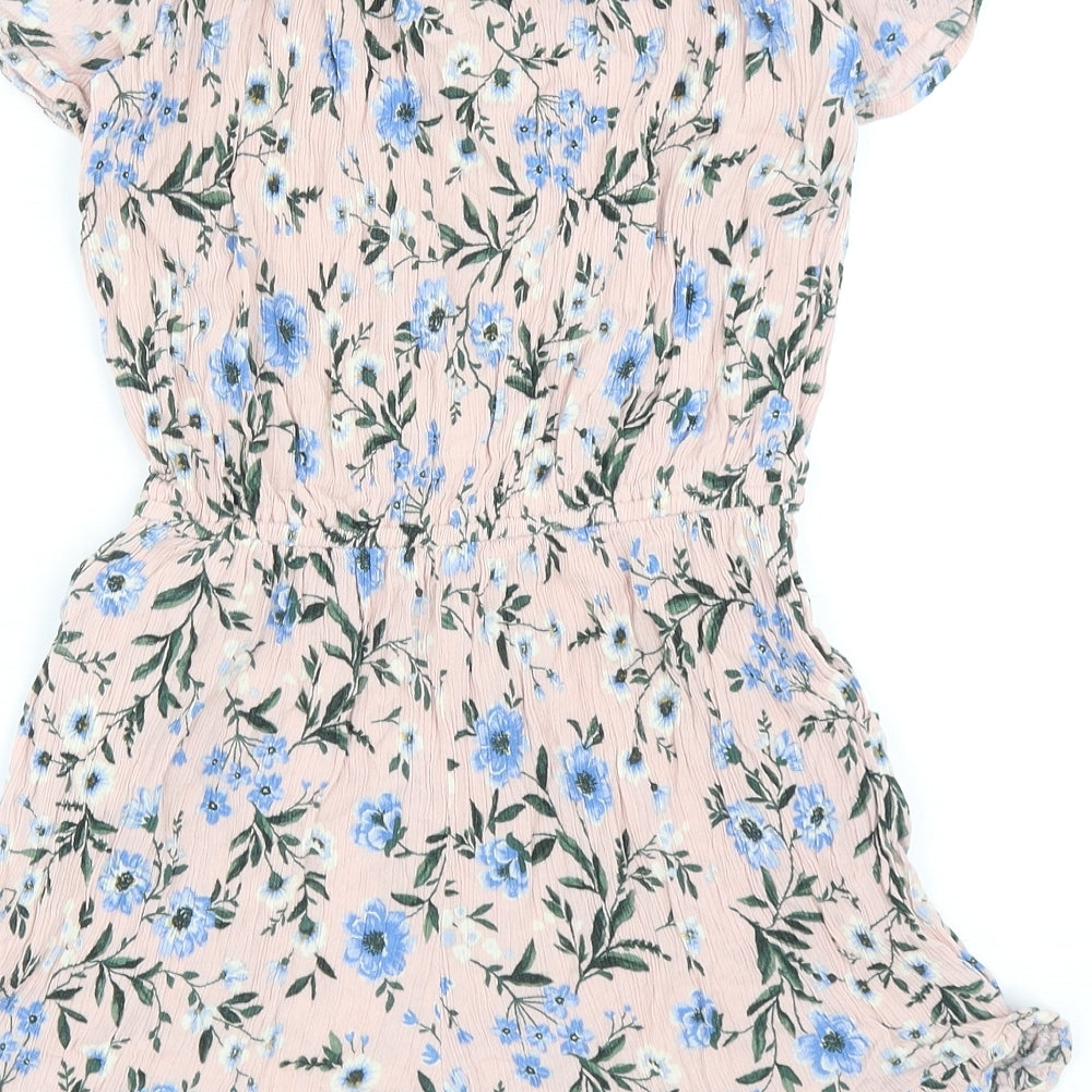 NEXT Girls Pink Floral Viscose Playsuit One-Piece Size 9 Years Pullover