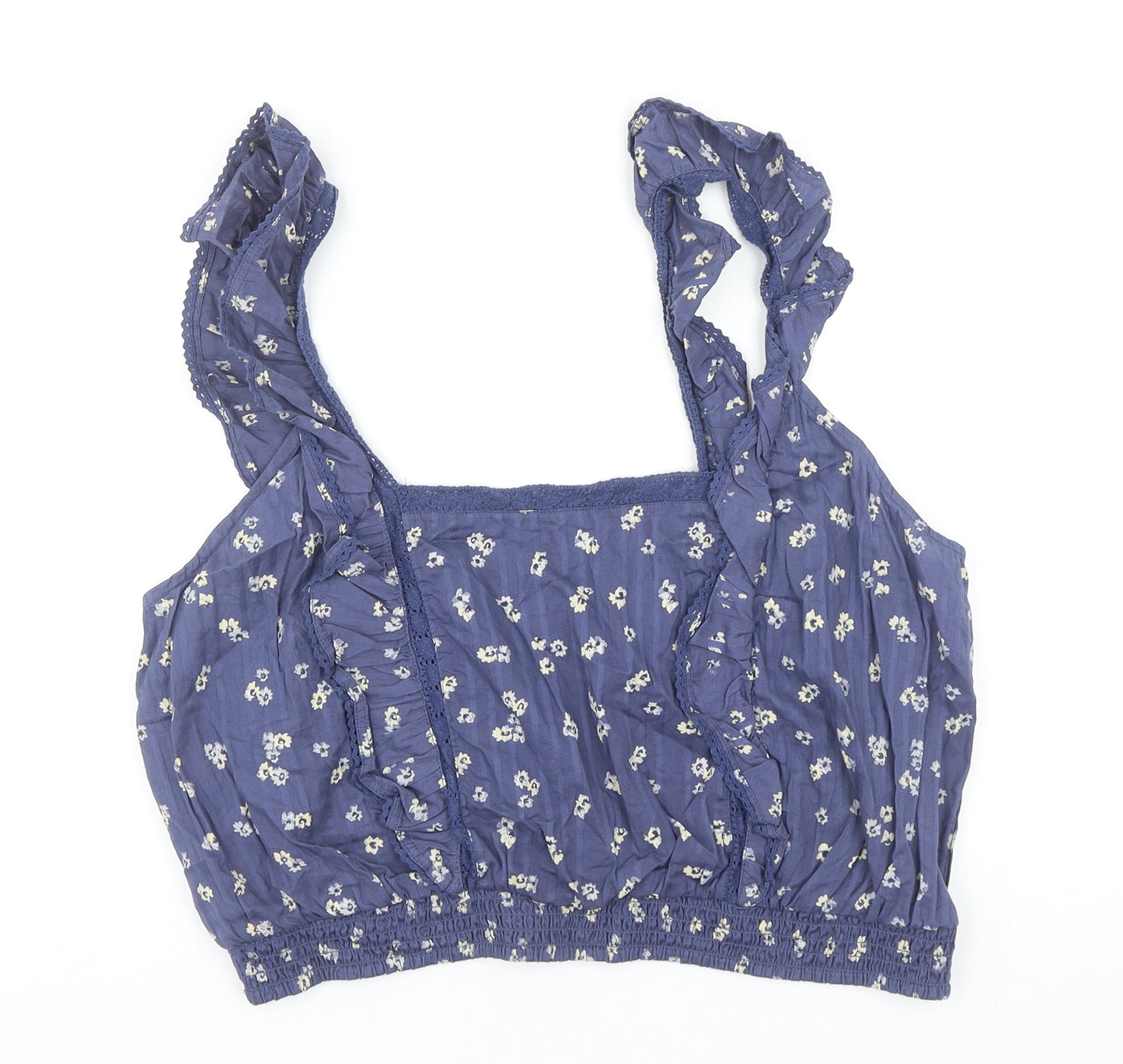 George Womens Blue Floral Cotton Cropped Blouse Size 20 Square Neck