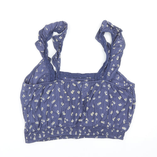 George Womens Blue Floral Cotton Cropped Blouse Size 20 Square Neck