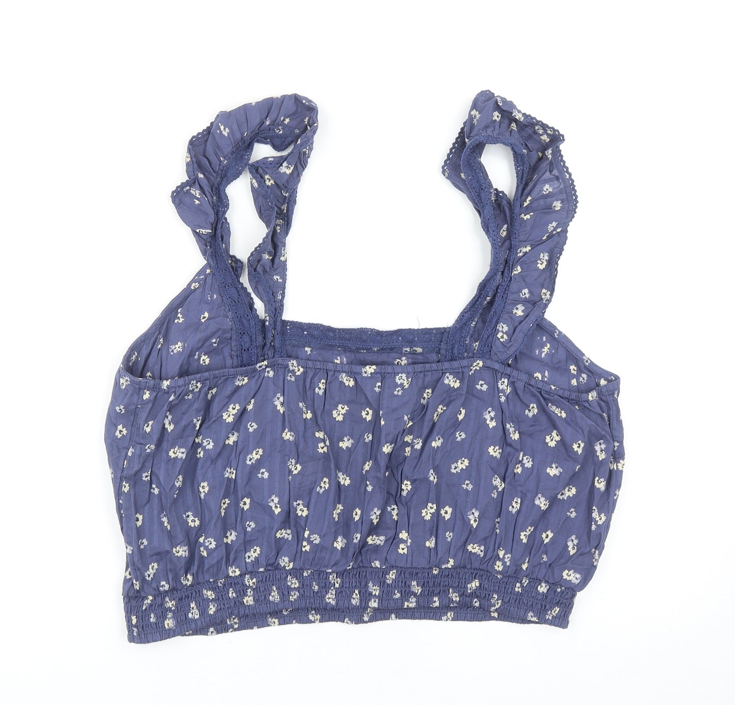 George Womens Blue Floral Cotton Cropped Blouse Size 20 Square Neck