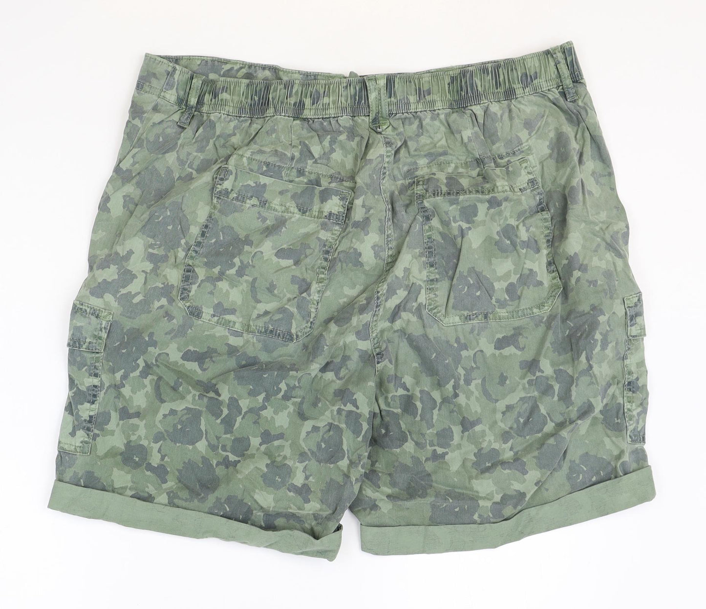 Marks and Spencer Womens Green Camouflage Lyocell Cargo Shorts Size 18 Regular