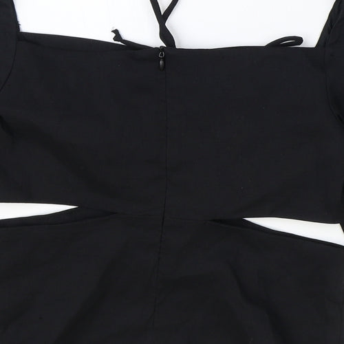 Zara Womens Black Linen Basic Blouse Size XS Square Neck - Cut Out Detail, Ruched