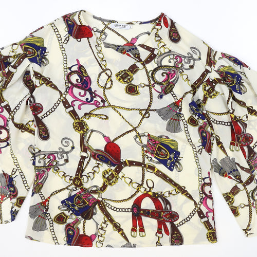 Urban mist Womens Multicoloured Geometric Viscose Basic Blouse Size M Round Neck