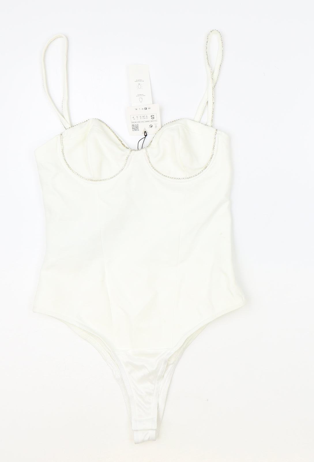 Zara Womens White Polyester Bodysuit One-Piece Size S Snap