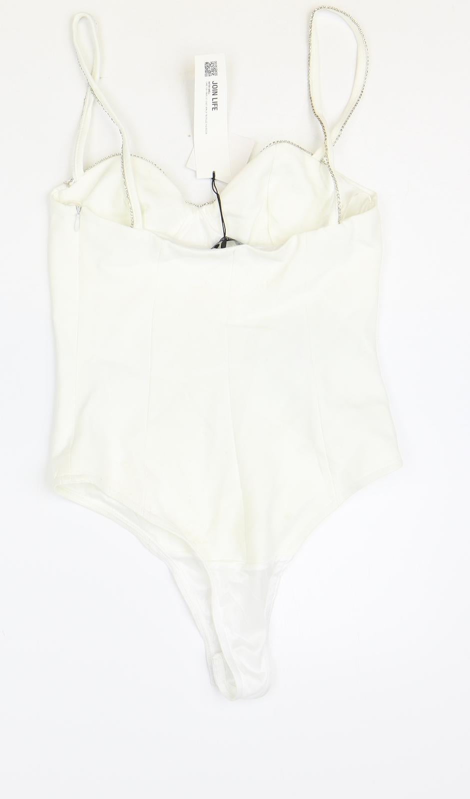 Zara Womens White Polyester Bodysuit One-Piece Size S Snap