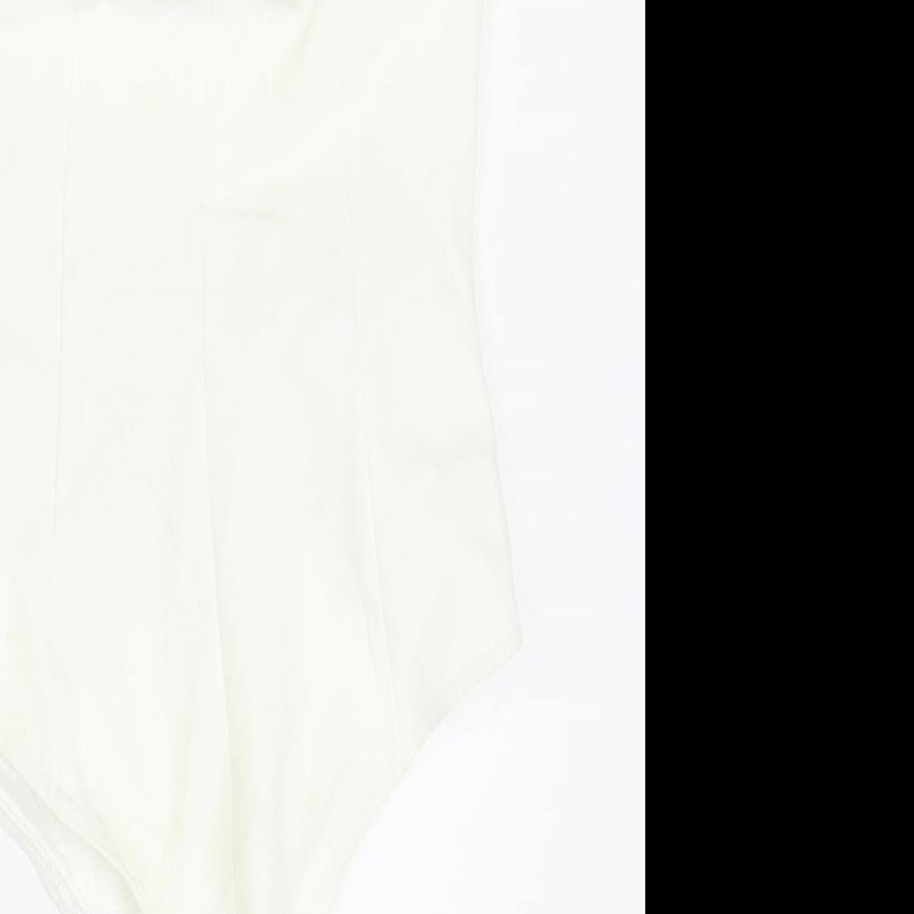 Zara Womens White Polyester Bodysuit One-Piece Size S Snap