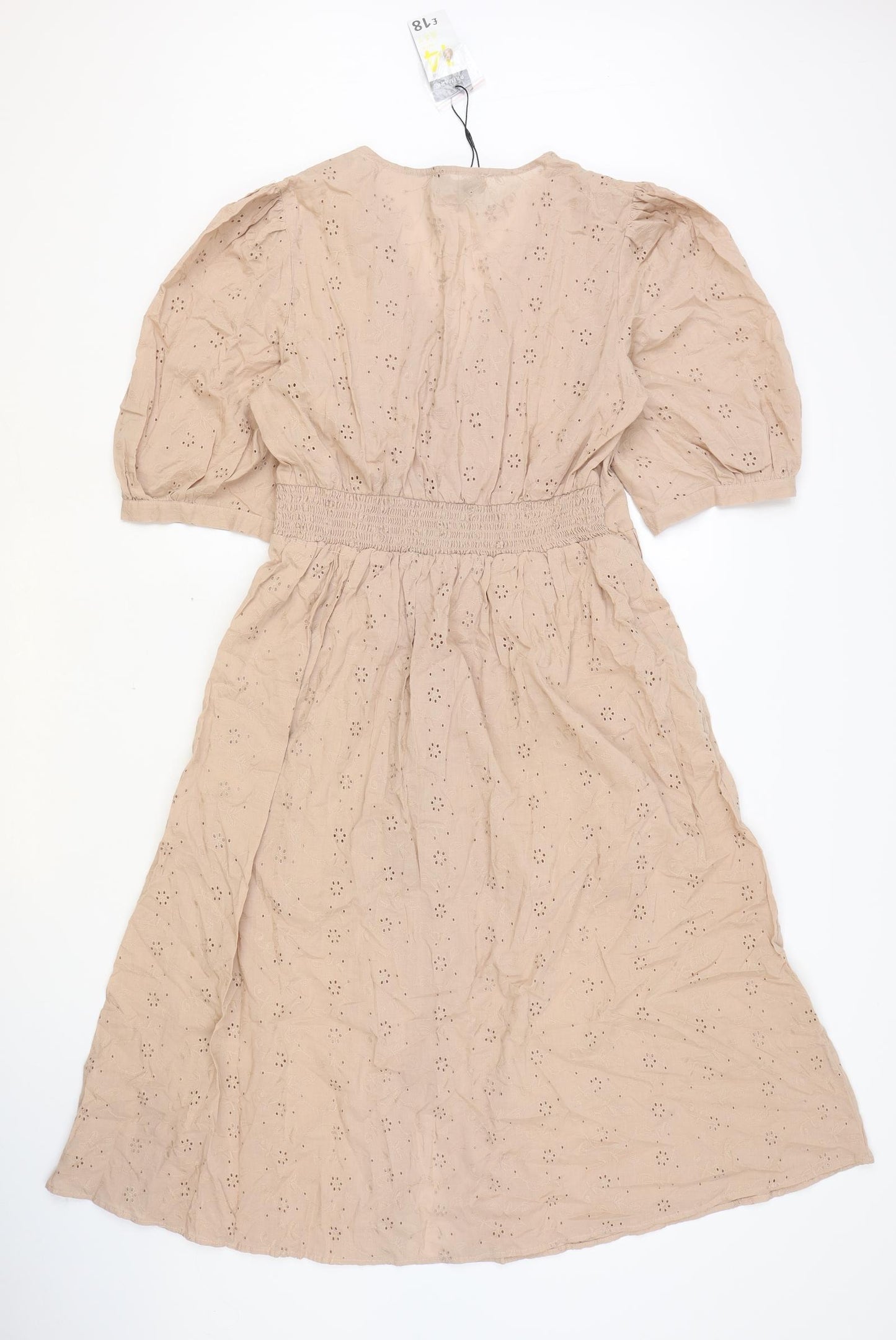 Primark Womens Pink 100% Cotton A-Line Size 12 V-Neck Button - Broderie Anglaise