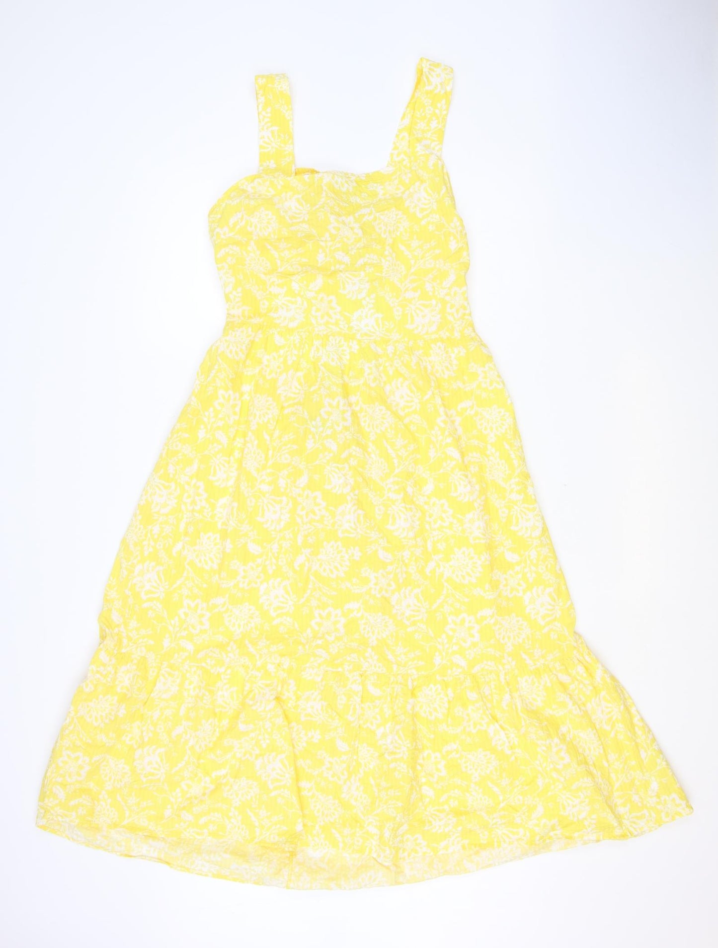 F&F Womens Yellow Floral Cotton A-Line Size 16 Square Neck