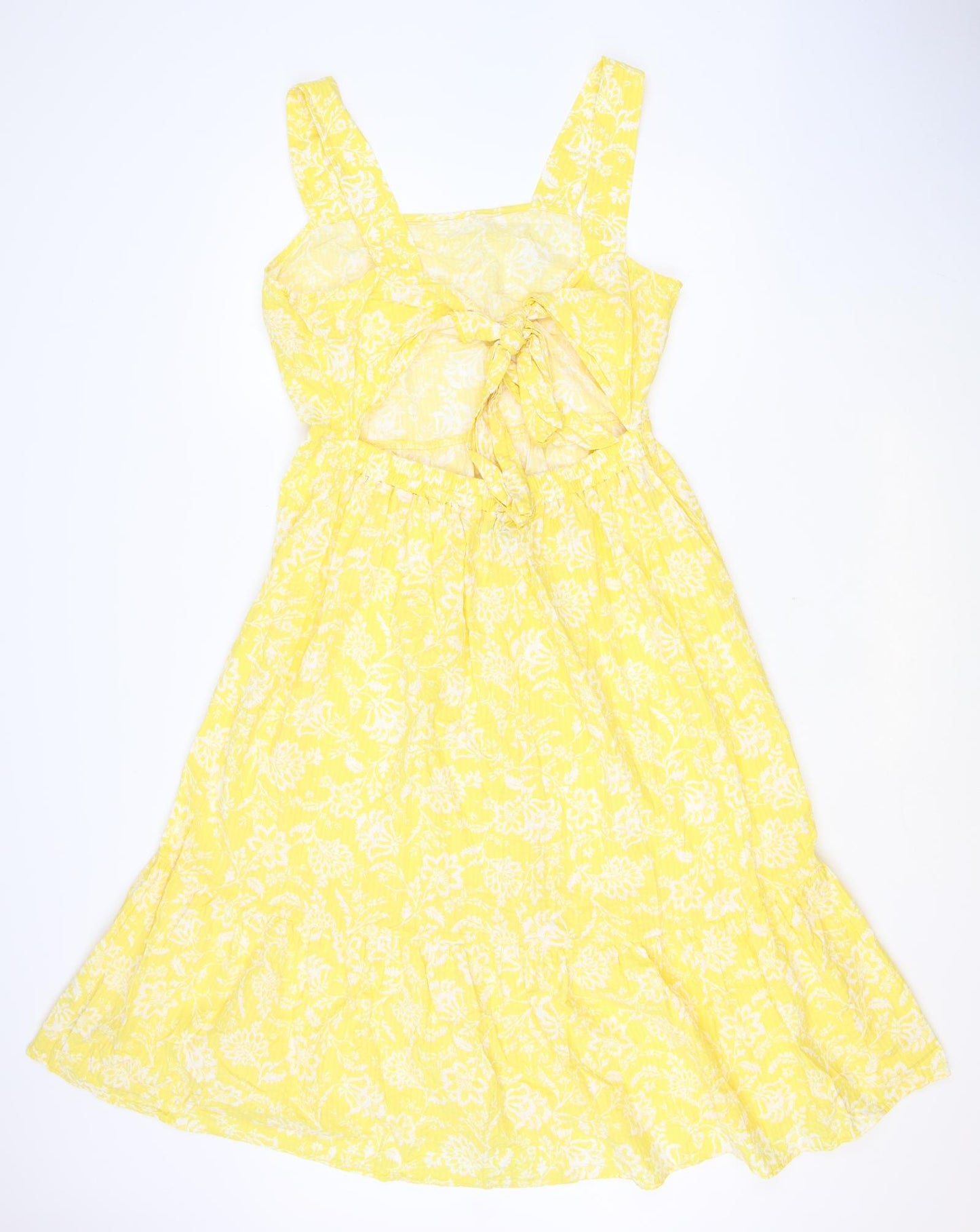 F&F Womens Yellow Floral Cotton A-Line Size 16 Square Neck